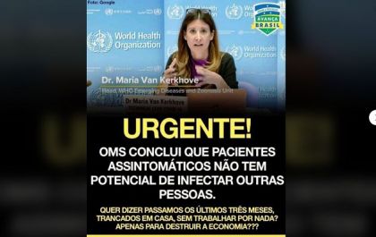 É falso que OMS concluiu que pacientes assintomáticos não transmitem Covid-19