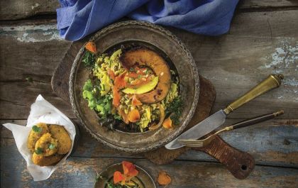 Salada de abóbora com arroz-cateto integral