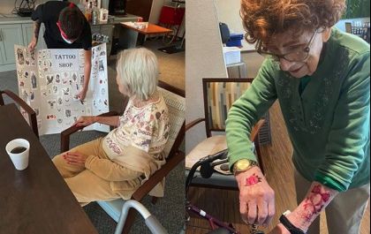 Idosos fazem tatuagens temporárias em casa de repouso e se divertem
