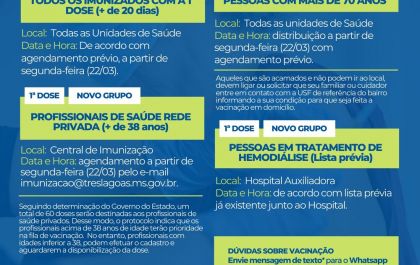 Três Lagoas recebe mais 1.840 doses de vacina contra covid&nbsp;