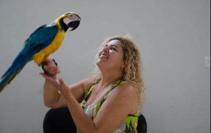 Se deixe cativar pela terna amizade entre Sandra e sua Arara-Canindé